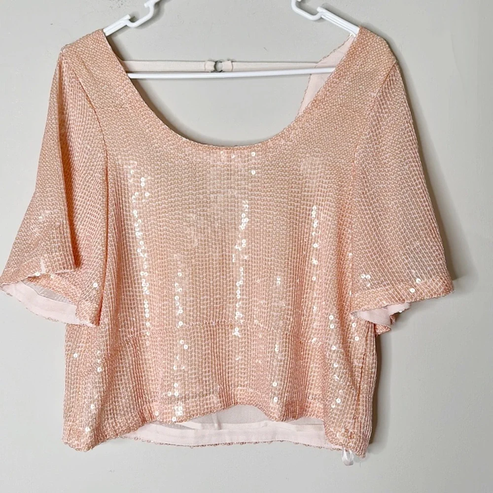 Free People Night Fever slink blush sequin party crop top women size XS - Picture 3 of 7